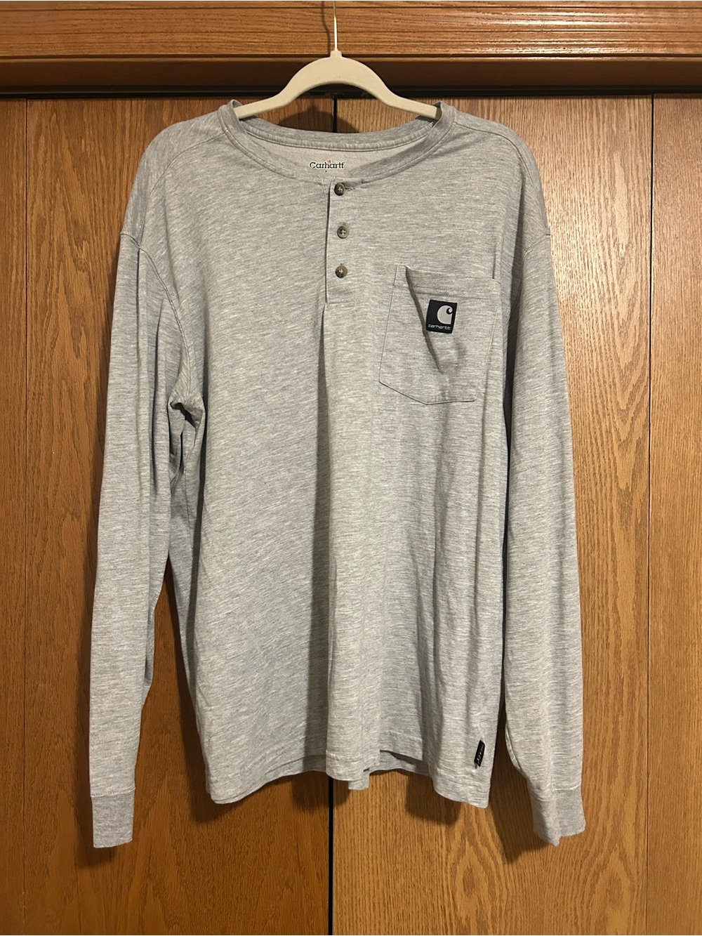 Carhartt Light Heather Gray Long-Sleeve Henley with Pocket
